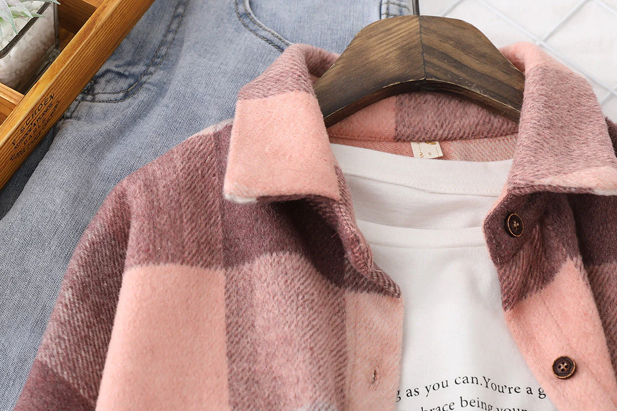 Hulianfu Spring New Women Big Plaid Full Sleeve Thick Warm Woolen Shirt Jacket Winter Oversize Tops Stylish Girl Casual Outwear T0N444T - Deanwangkt