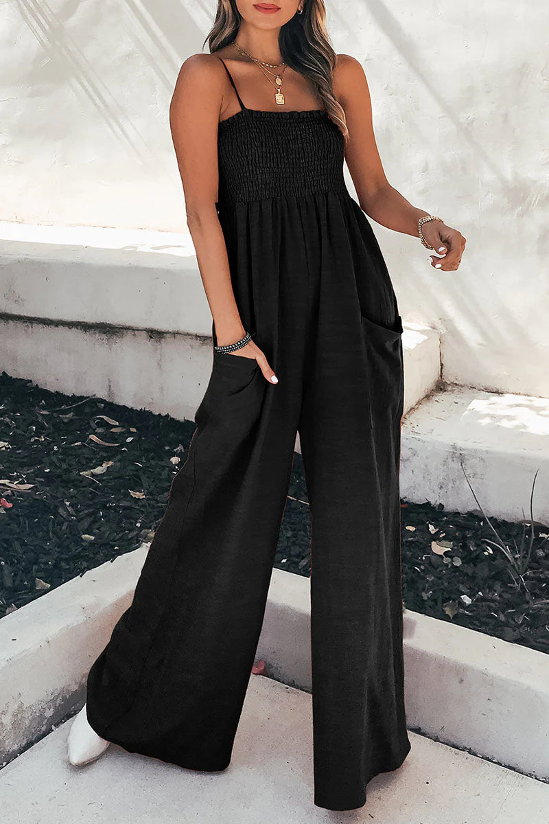 hulianfu Fashion Living Solid Pocket Spaghetti Strap Loose Jumpsuits(5 colors) - Deanwangkt