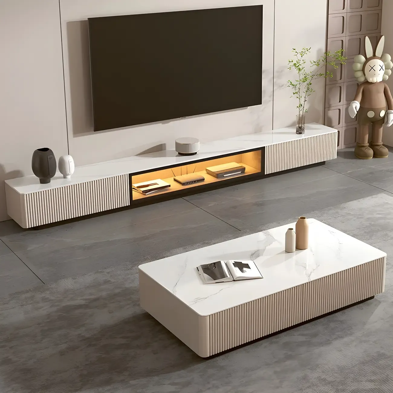 63 Champagne Modern Stone TV Stand with Cable Management