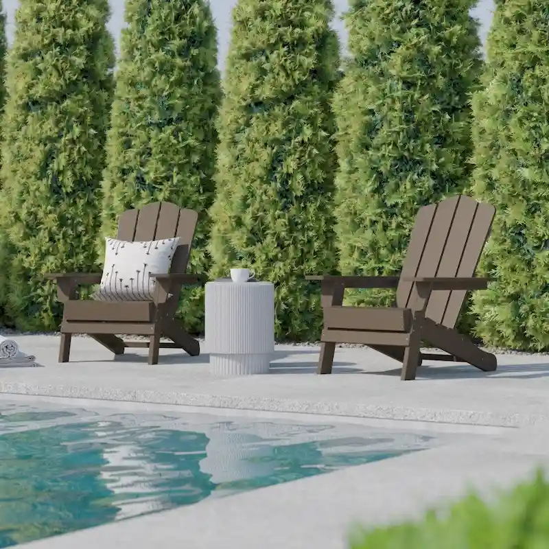 Set of 2 Commercial All-Weather Adirondack Chairs with Cupholders