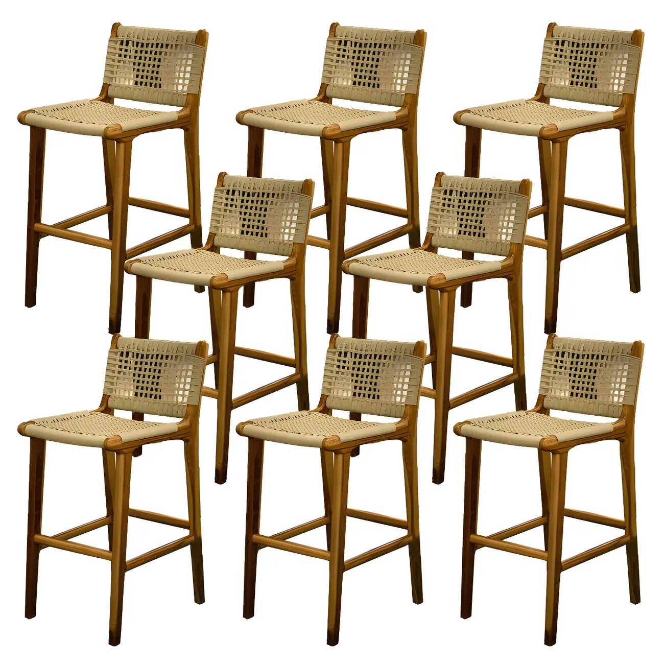 Rustic Reddish Brown Wooden Woven Bar Stool