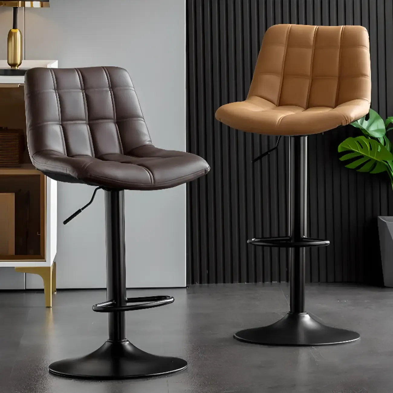 Glam Faux Leather Swivel Adjustable Bar Stools