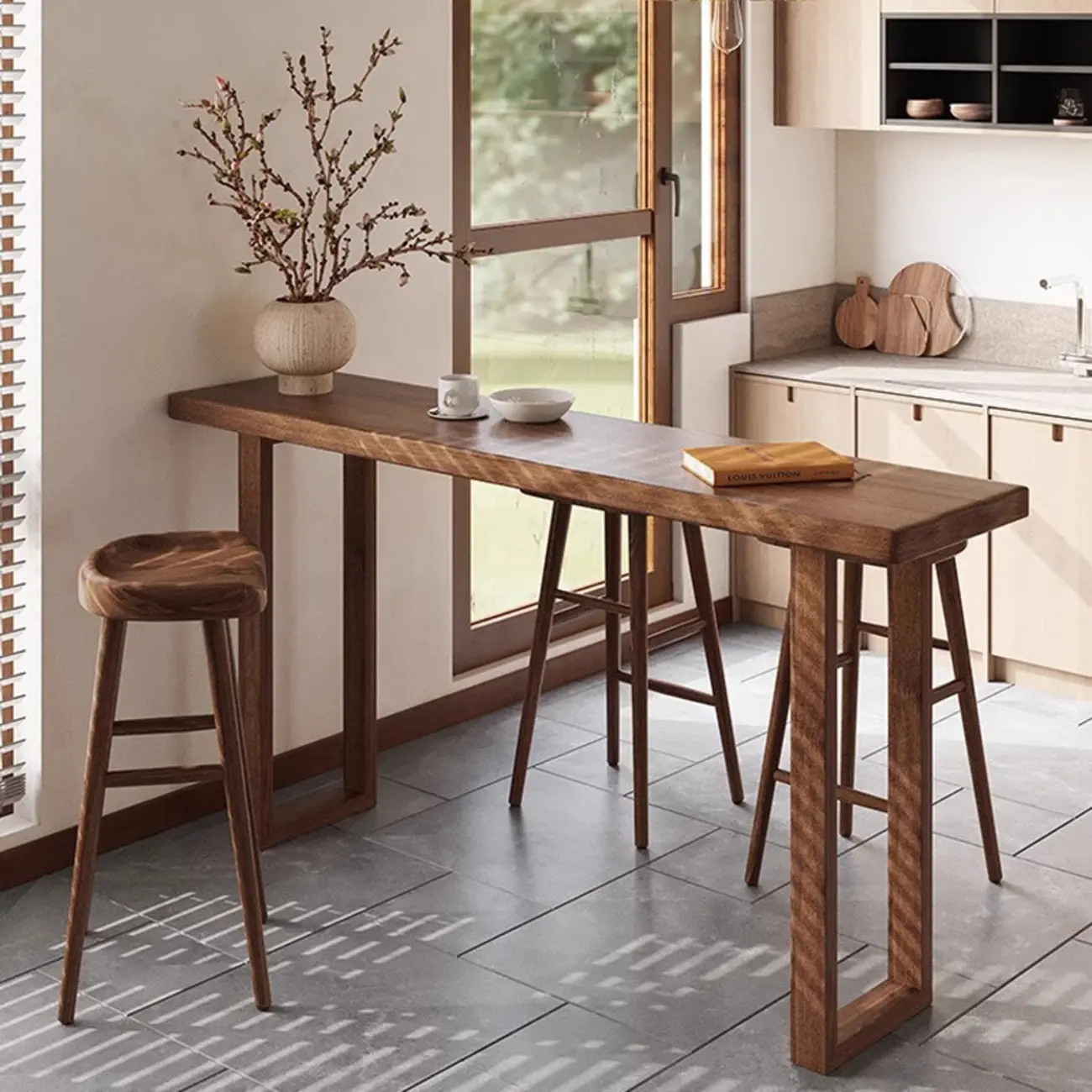 Casual Brown Wood Sled Base Bar Table