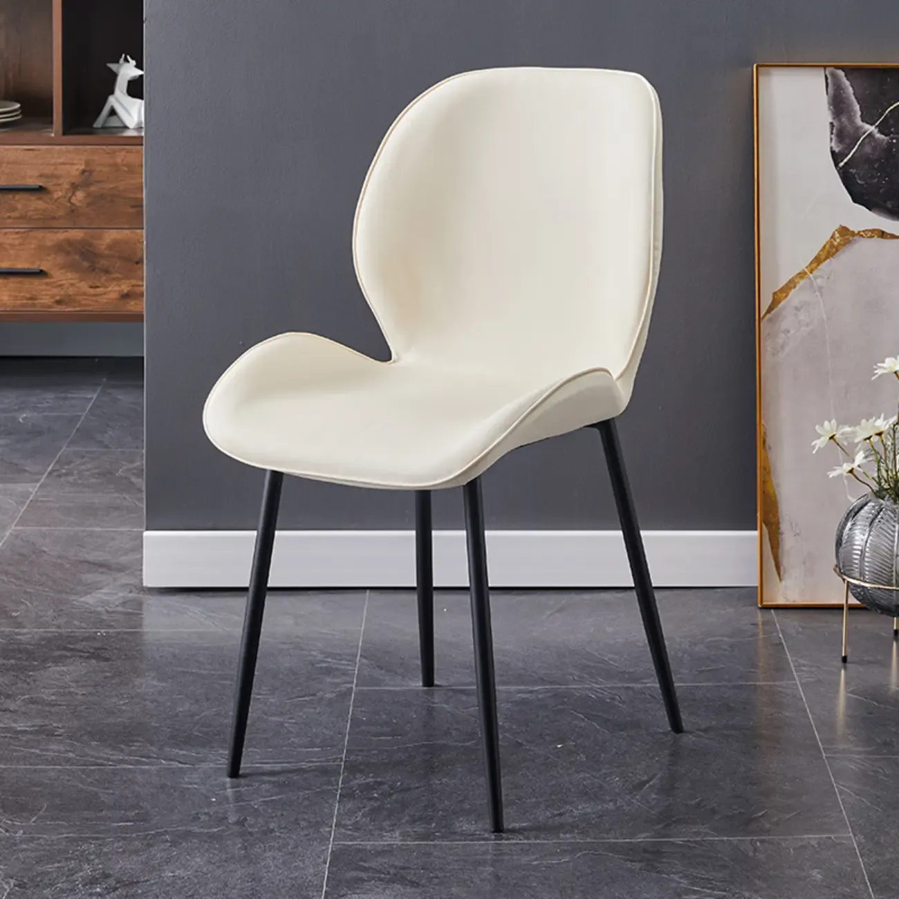Modern Wingback Faux Leather Upholstered Metal Dining Chair