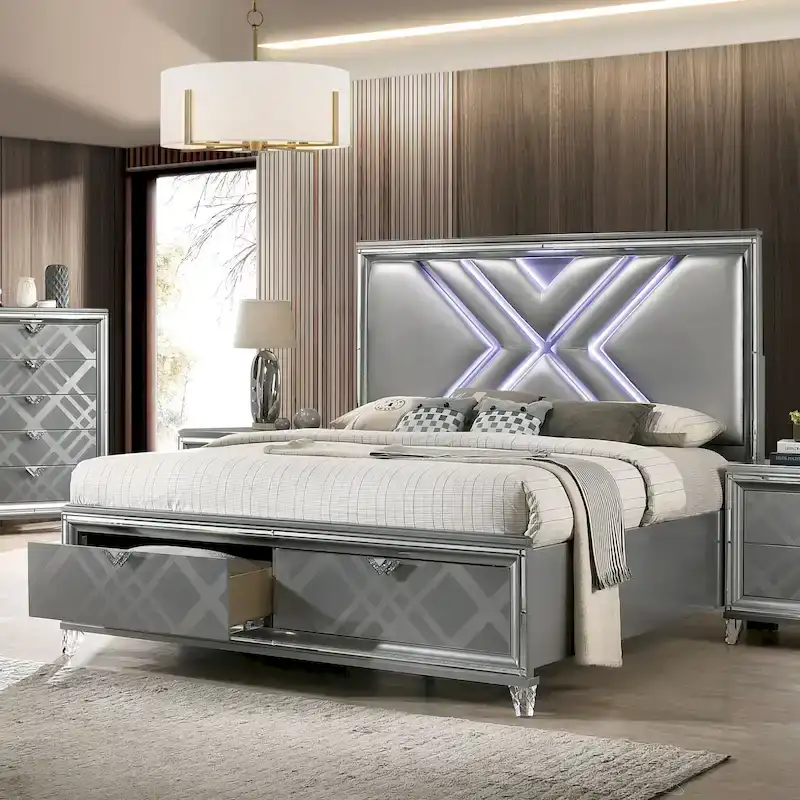 Furniture of America Bel Air Modern LED Headboard 2-Drawer Platform Bed with Storage