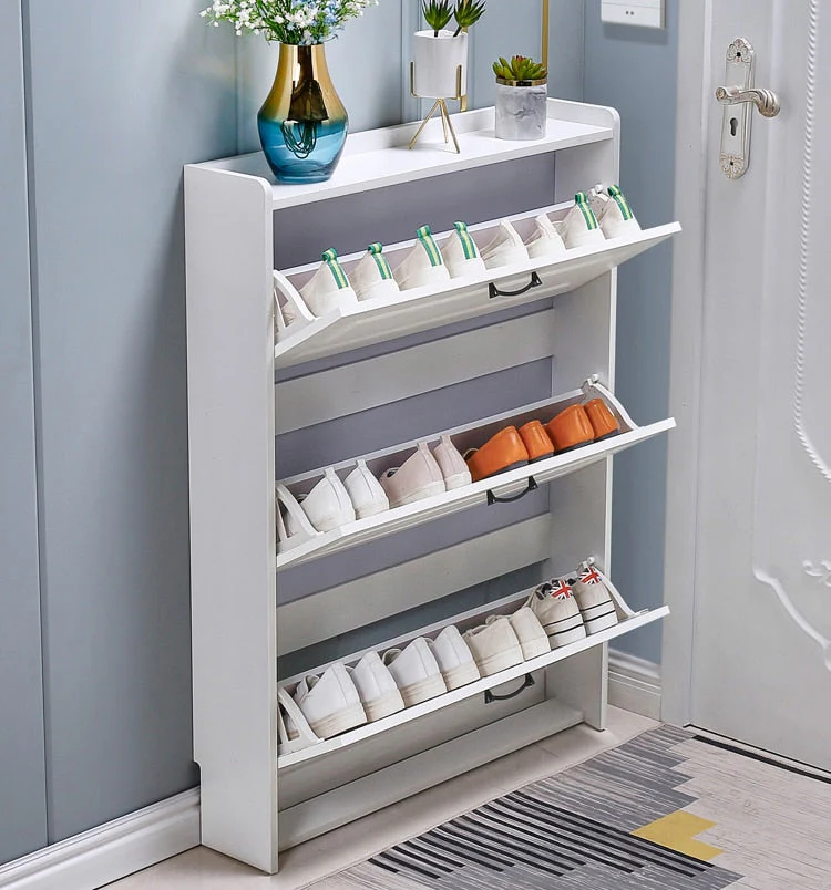 HULIANFU Tipping shoe cabinet shoe storage shelf simple narrow ultra-thin 17cm space-saving home hall entrance cabinet - Deanwangkt