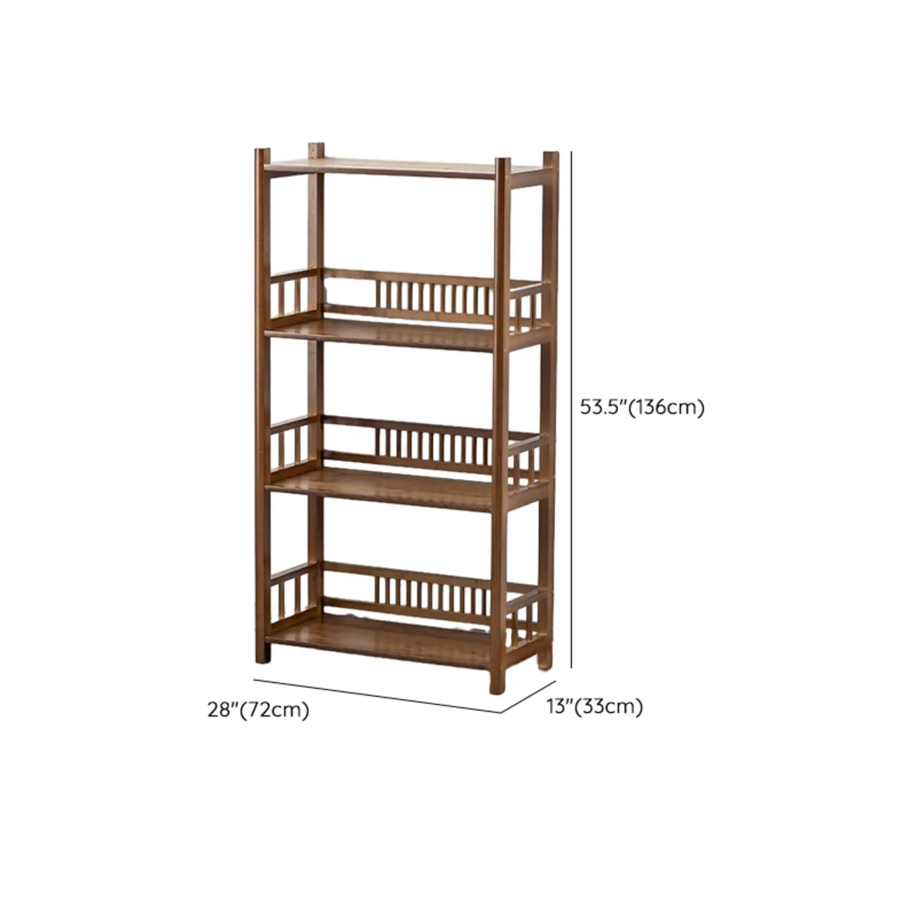 Vertical Modern 4-Tier Open Back Brown Wood Bookcase