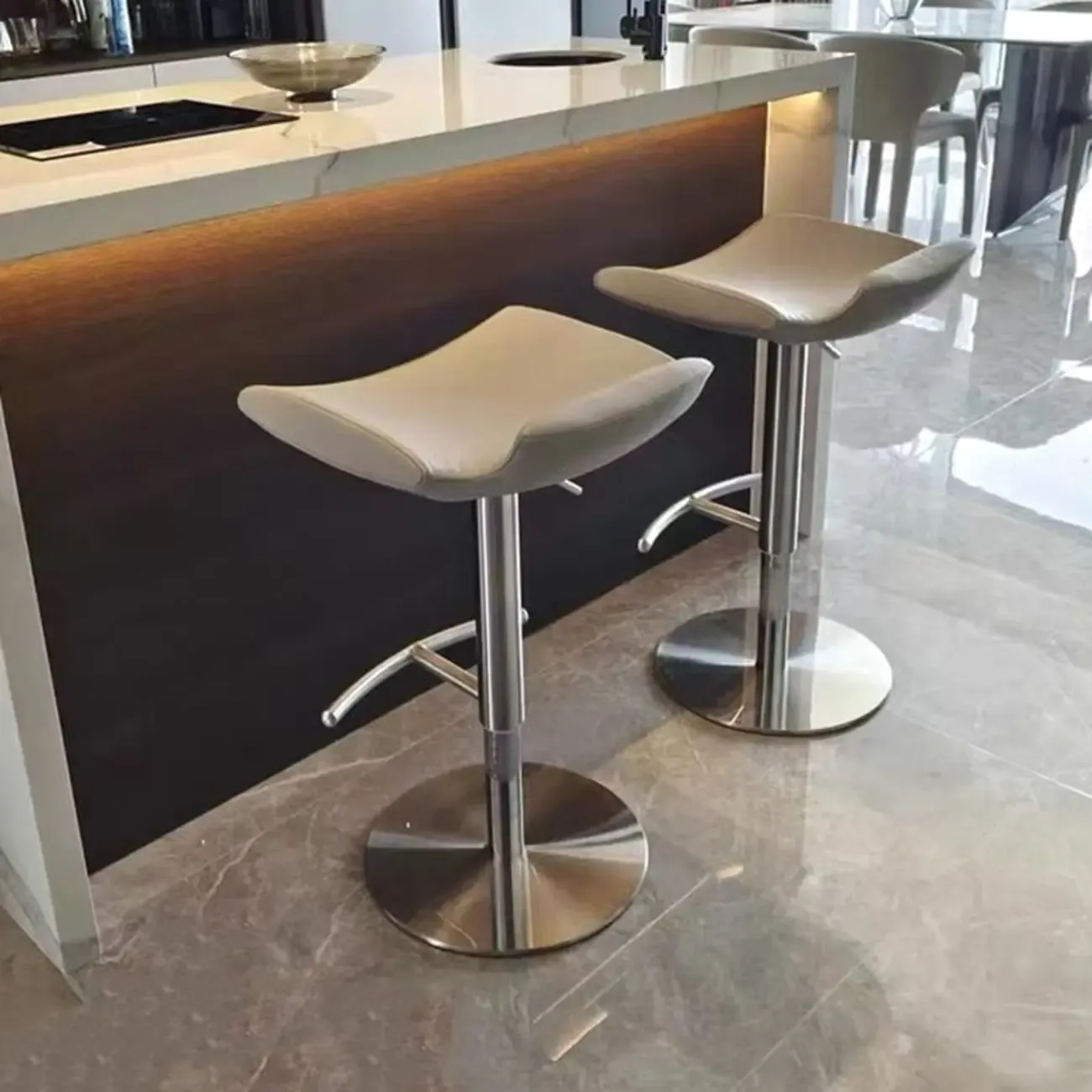 Modern Adjustable Faux Leather Swivel Bar Stools