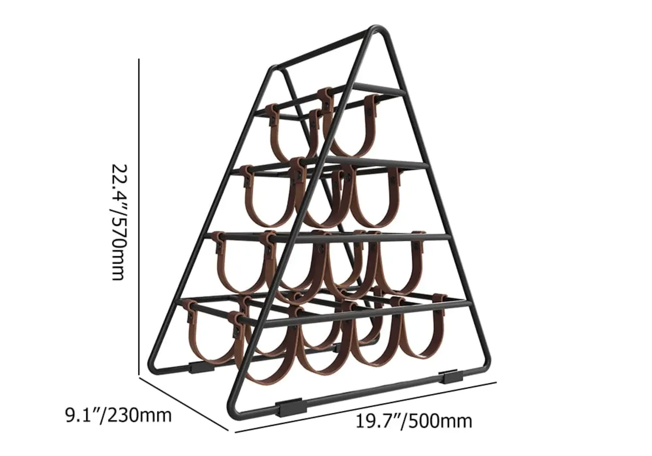 Industrial Black Metal Countertop Triangle 10 Bottles Wine Rack Holder