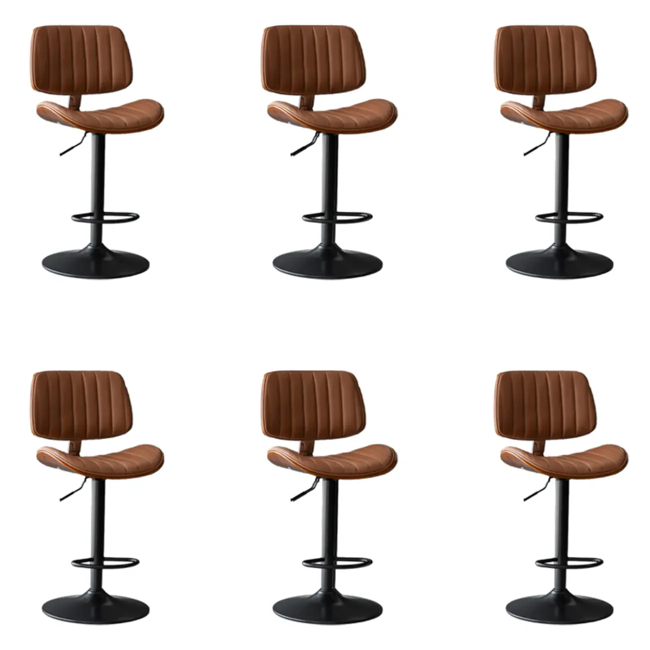 Adjustable Height Bucket Swivel Leather Bar Stool with Back