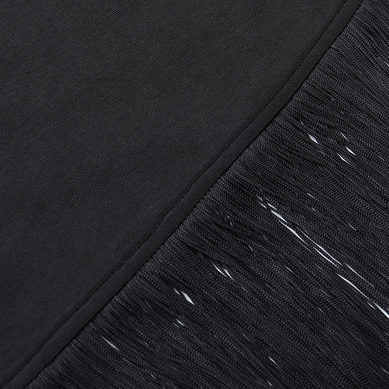 hulianfu Summer Fashion Black Tassel Sexy Tube Top Dress Outfits Women Elegant Evening Party Club Slit Bodycon Mini Dresses  Clothes - Deanwangkt
