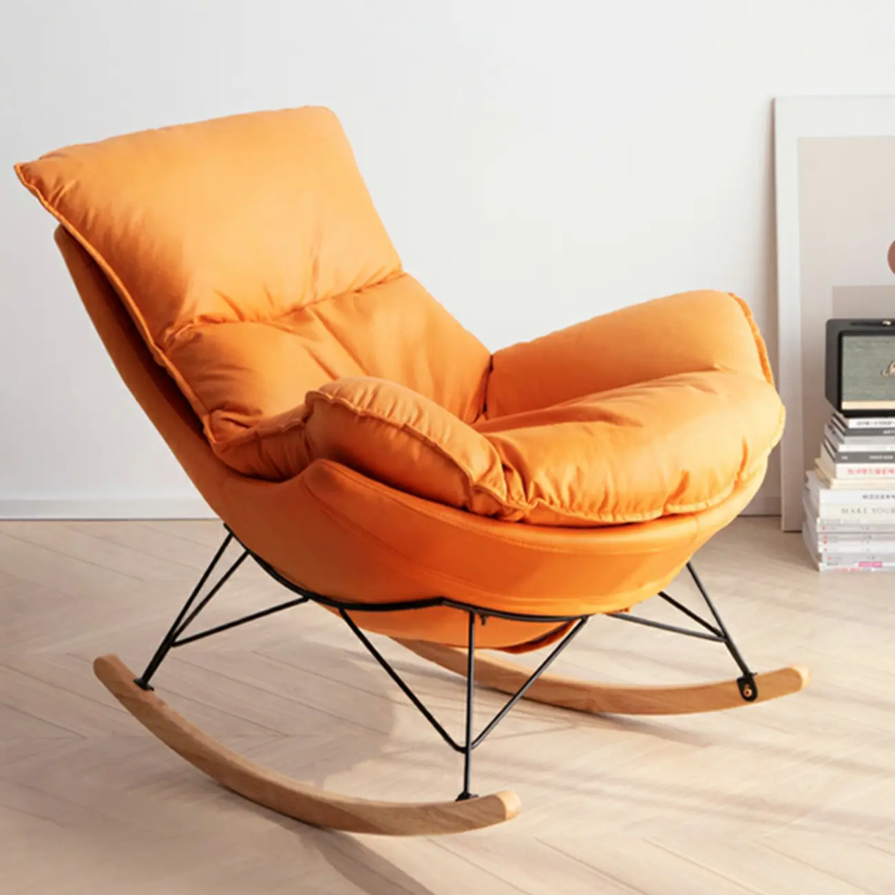 Mid Century Modern Upholstered Rocking Chair with Ottoman