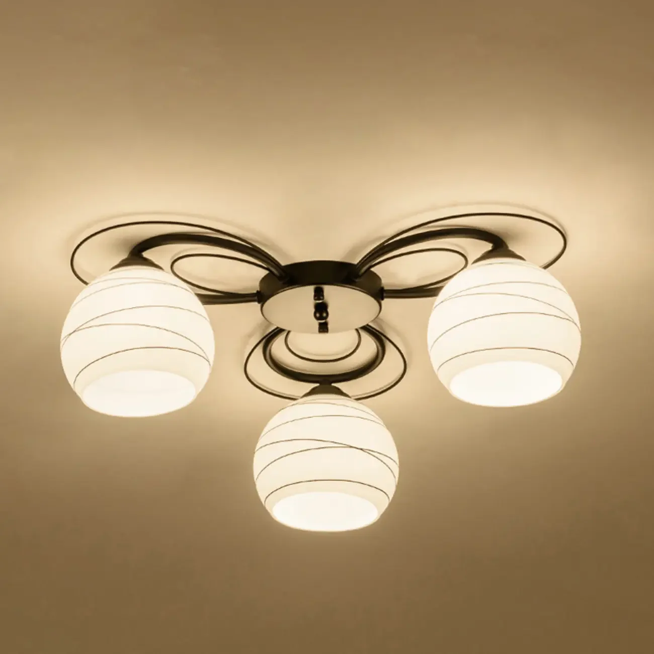 Traditional Black Cylinder Glass Semi-Flush Mount Ceiling Light