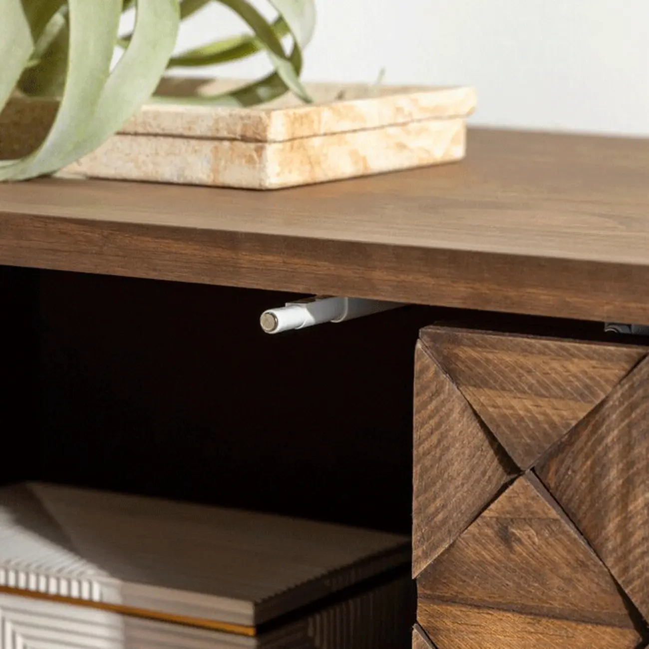 Modern Walnut Buffet Table with Drawers and Cabinets