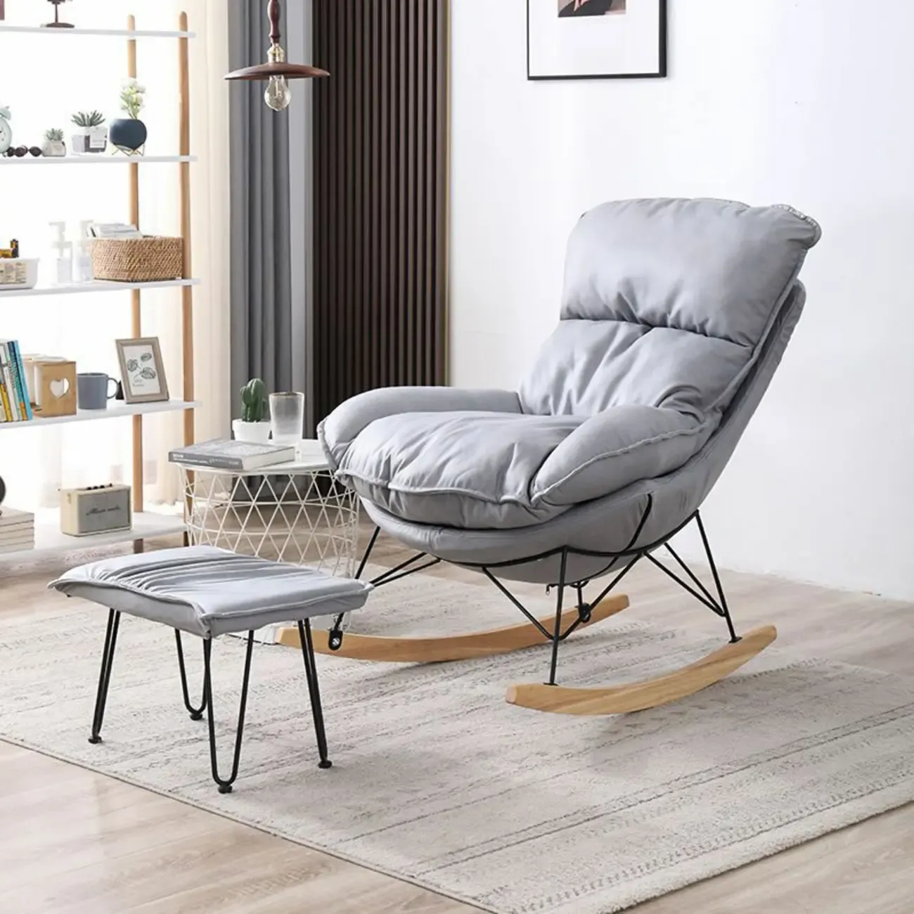 Cotton Upholstered Rocking Chair with Removable Cushions