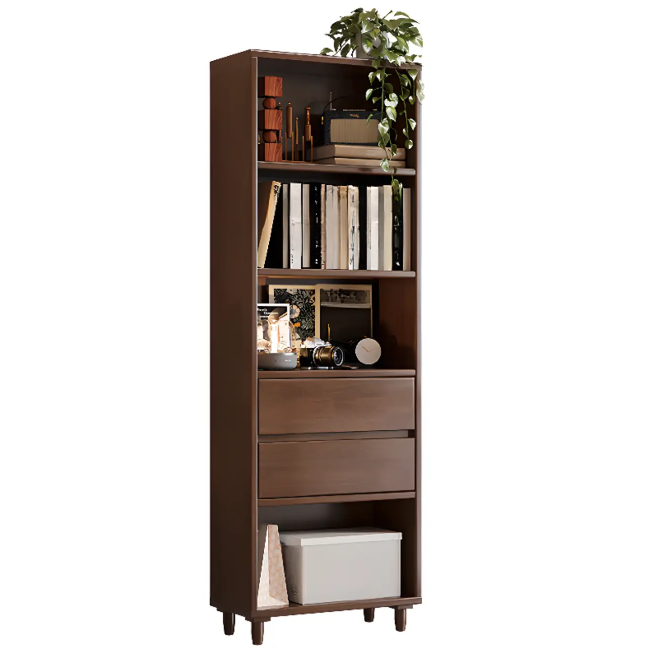Spacious Versatile Vertical Brown Wood Bookcase with Drawers