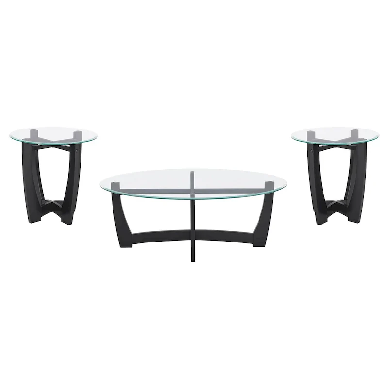 48 Inch Oval Glass Coffee Table, Black Round Coffee Table Center Table with Glass Top