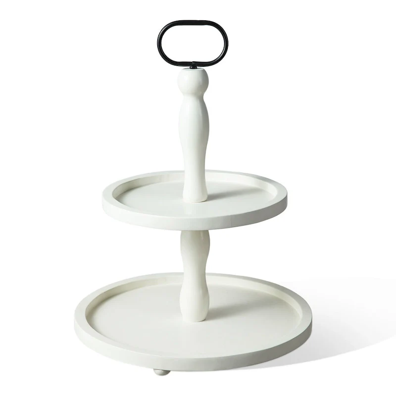 Glitzhome 18 H White Wooden Two-Tier Tray With Handle
