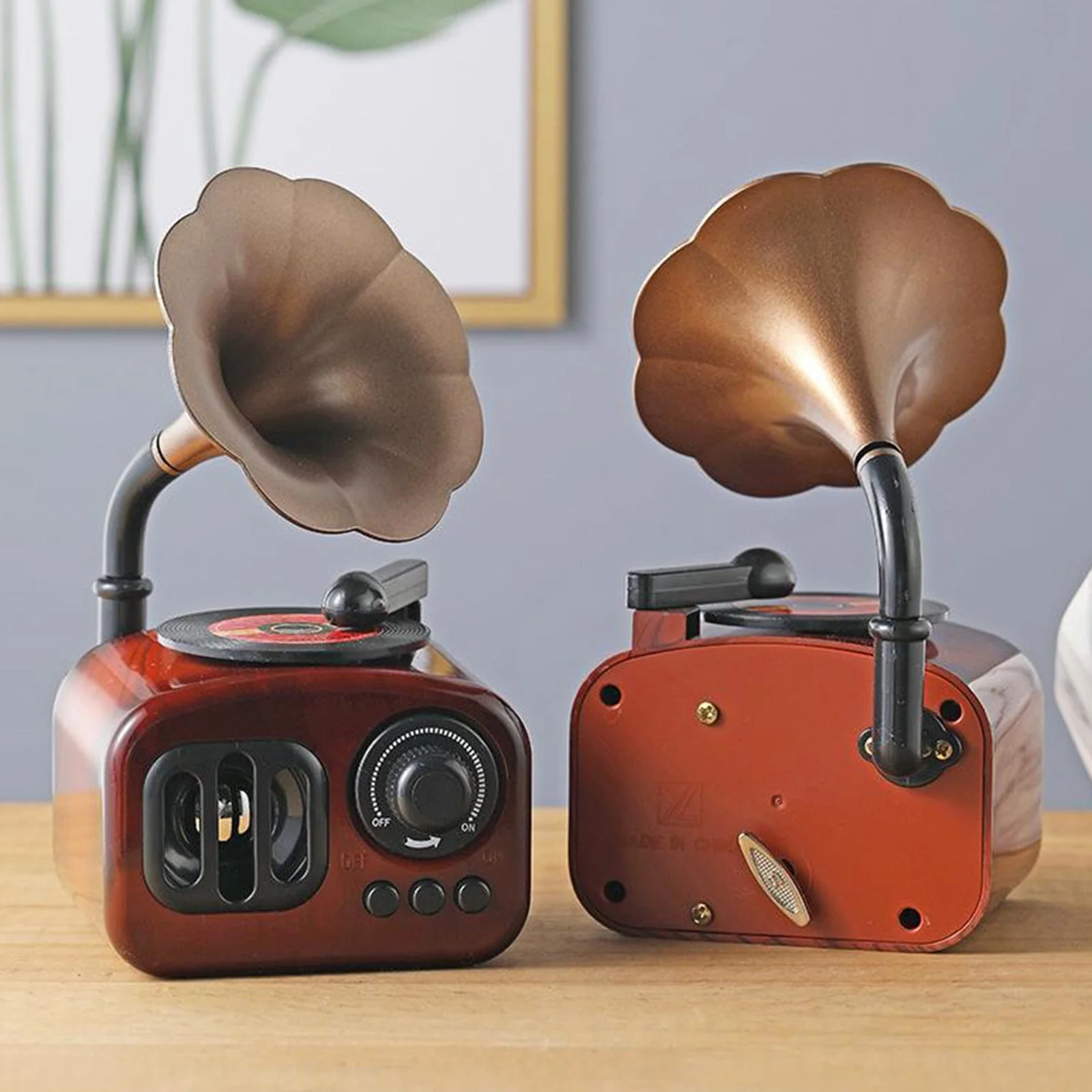 HULIANFU Retro Phonograph Shape Music Box Classical Art Decor Music Box Crafts Gift Home Decoration Antique Vintage Decor - Deanwangkt