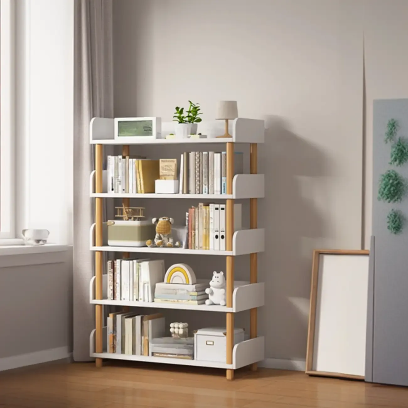 Vertical Natural Multi-Shelf Open Back Wood Bookcase