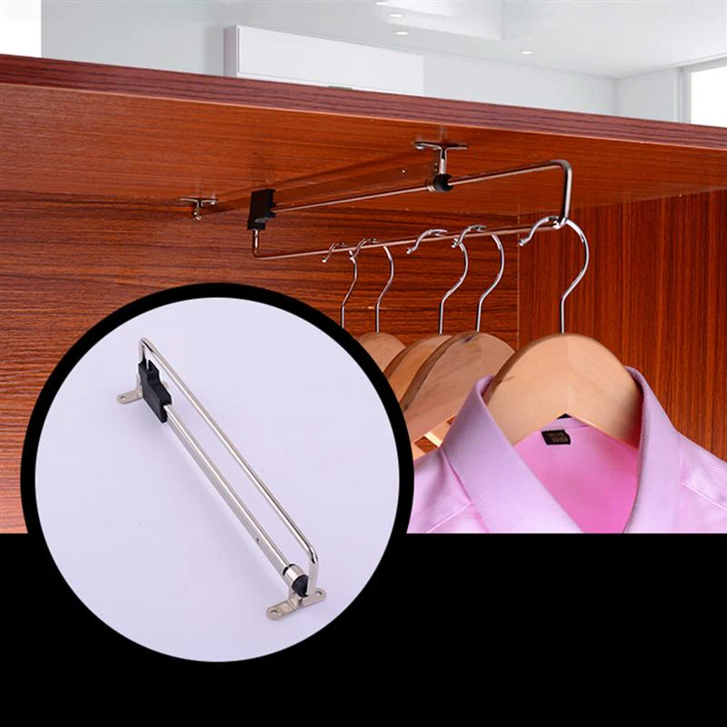 HULIANFU Stainless Steel Retractable Wardrobe Rail Clothes Hanger Towel Coat Racks Closet Rod (Simplified Type,Silver) - Deanwangkt