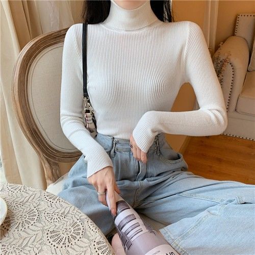 Women's Autumn Winter Turtleneck Pullovers Sweater Woman Primer Shirt Long Sleeve Short Slim-fit tight Jumper Top Solid - Deanwangkt