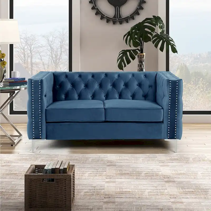 Morden Fort Modern Loveseat with Deep Dutch Velvet Iron Legs
