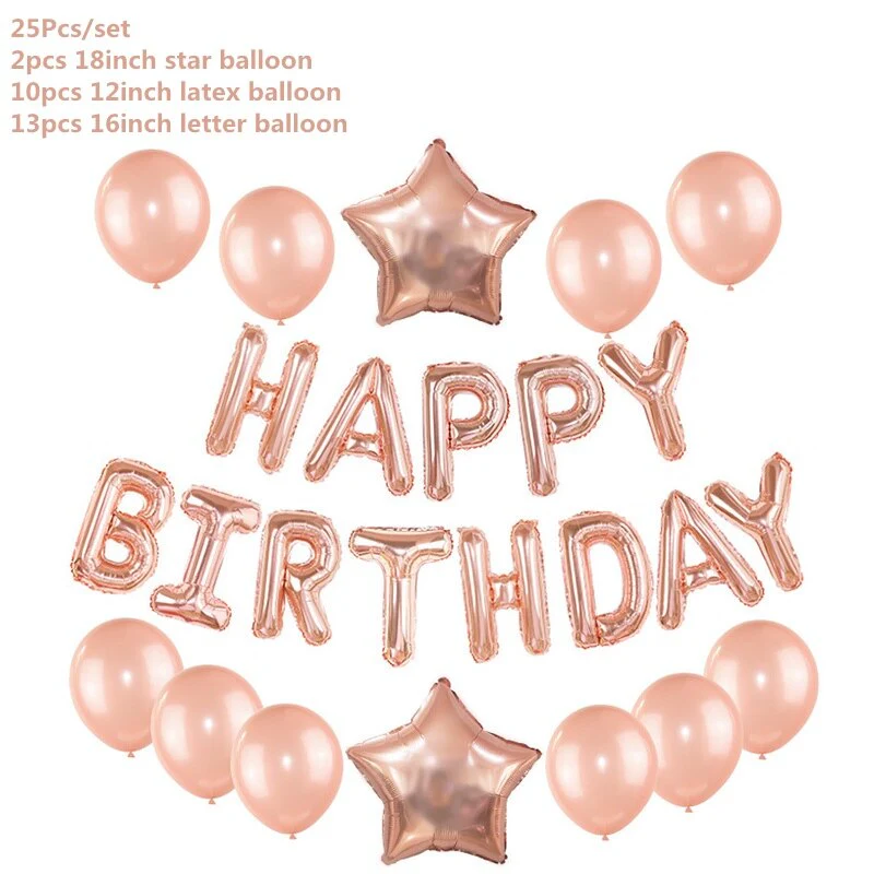 HULIANFU Rose Gold Wedding Birthday Party Balloons Happy Birthday Letter Foil Balloon Baby Shower Anniversary Event Party Decor Supplies - Deanwangkt