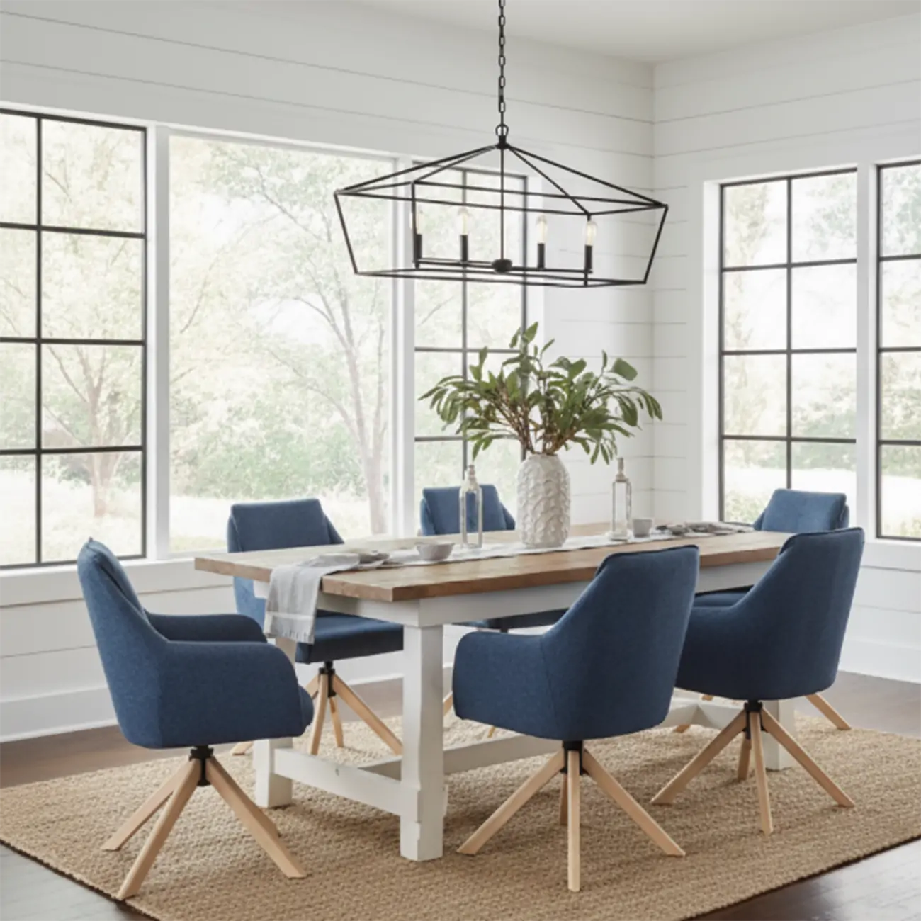 Swivel Blue Fleece Upholstered Dining Chairs Set Of 2