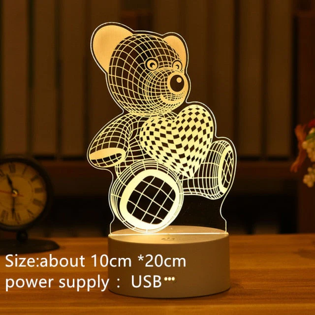 HULIANFU Romantic Love 3D Lamp Heart-shaped Balloon Acrylic LED Night Light Decorative Table Lamp Valentine Day Sweetheart Wife Gift - Deanwangkt