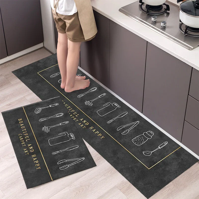 HULIANFU New Hot Sale Kitchen Floor Mat Tableware Pattern Entrance Doormat Bathroom Door Floormat Parlor Anti-slip Antifouling Long Rugs - Deanwangkt