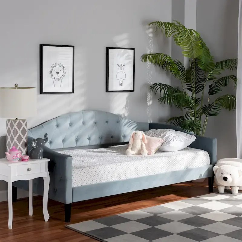 Modern&Contemporary Light Blue Velvet Upholstered Wood Daybed