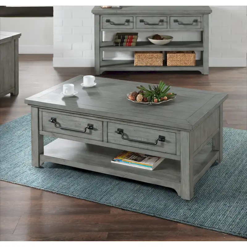 Beach House Dove Grey Solid Wood 2-Drawer Coffee Table