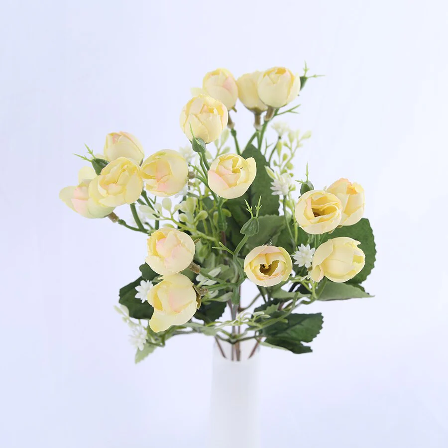HULIANFU white mini silk rose artificial flowers for wedding decoration bride fake flower bouquet diy home decor art accessories for vase - Deanwangkt