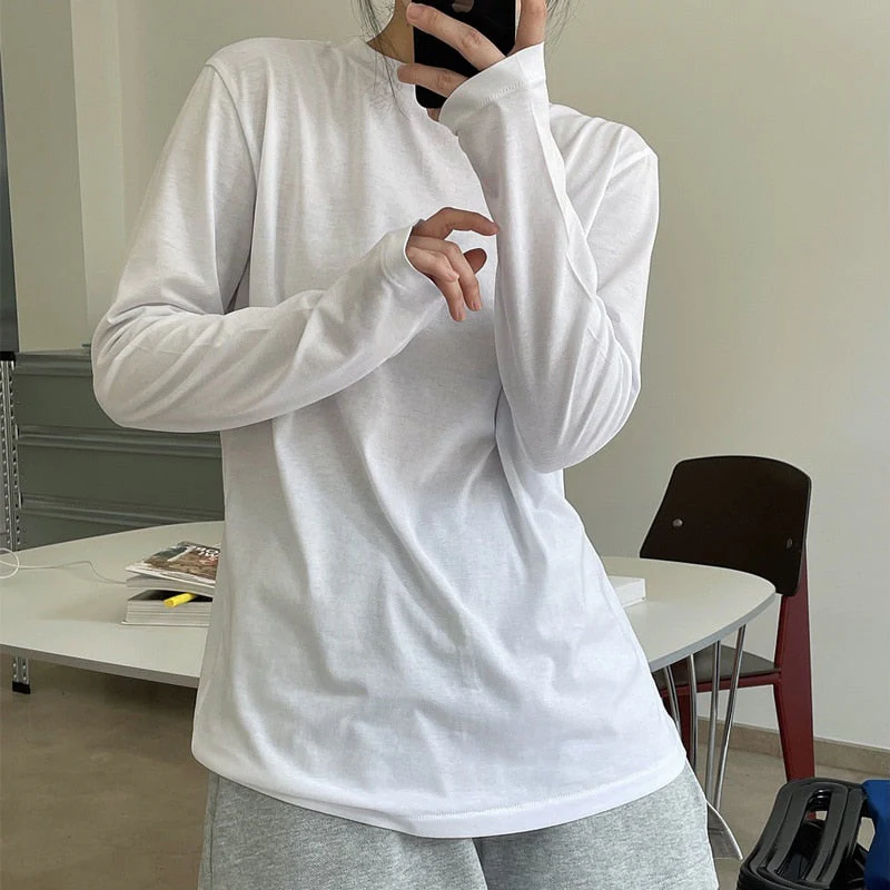 Hulianfu Summer Women's Casual Solid Color Round Neck Long Sleeve Loose T-Shirt - Deanwangkt
