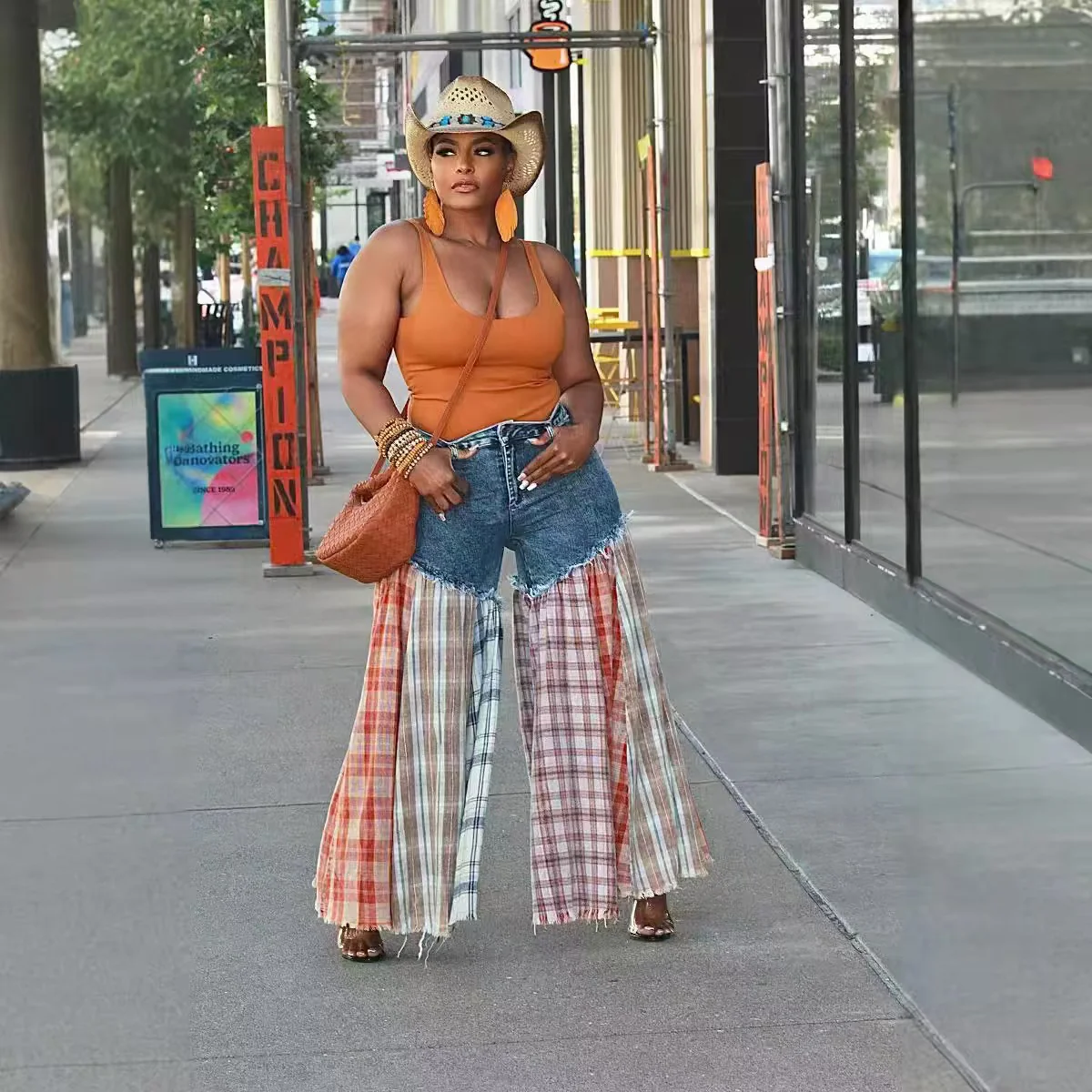 Plaid Patchwork On-trend Denim Maxi Dress - Deanwangkt