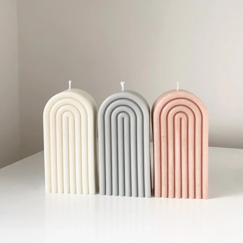 HULIANFU New Art Geometric Rainbow Arch Candle Silicone Mold 3D Handmade Craft Aromatherapy Candle Soy Wax Mould Making Supplies - Deanwangkt