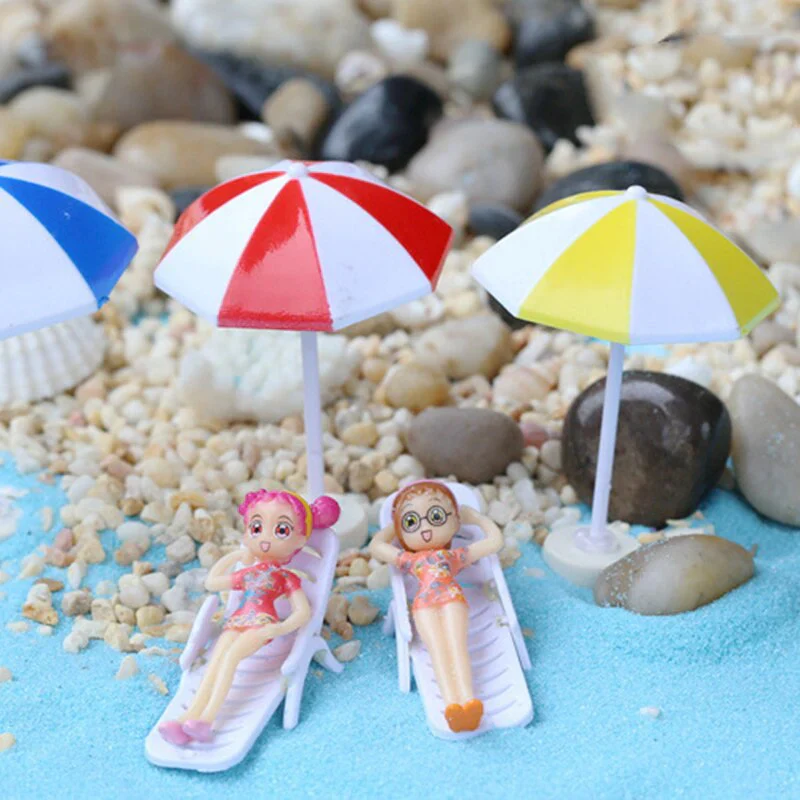 HULIANFU Ocean Beach Style Miniatures Artificial Sunshade Umbella Chair Anchor Micro Landscape For Garden Pastoral DIY Accessories Decor - Deanwangkt