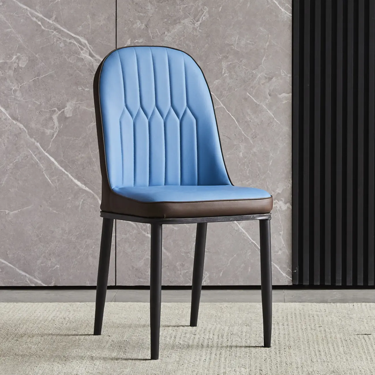Modern Leather Upholstered Dining Chair with High Back