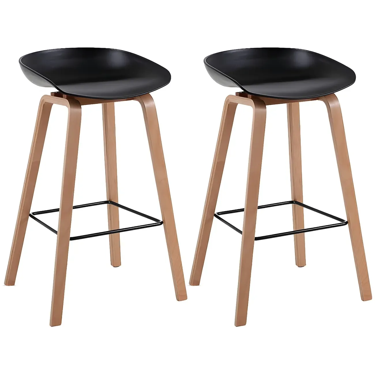 Mid-Century Modern Plastic Bar Stool with Wood Legs