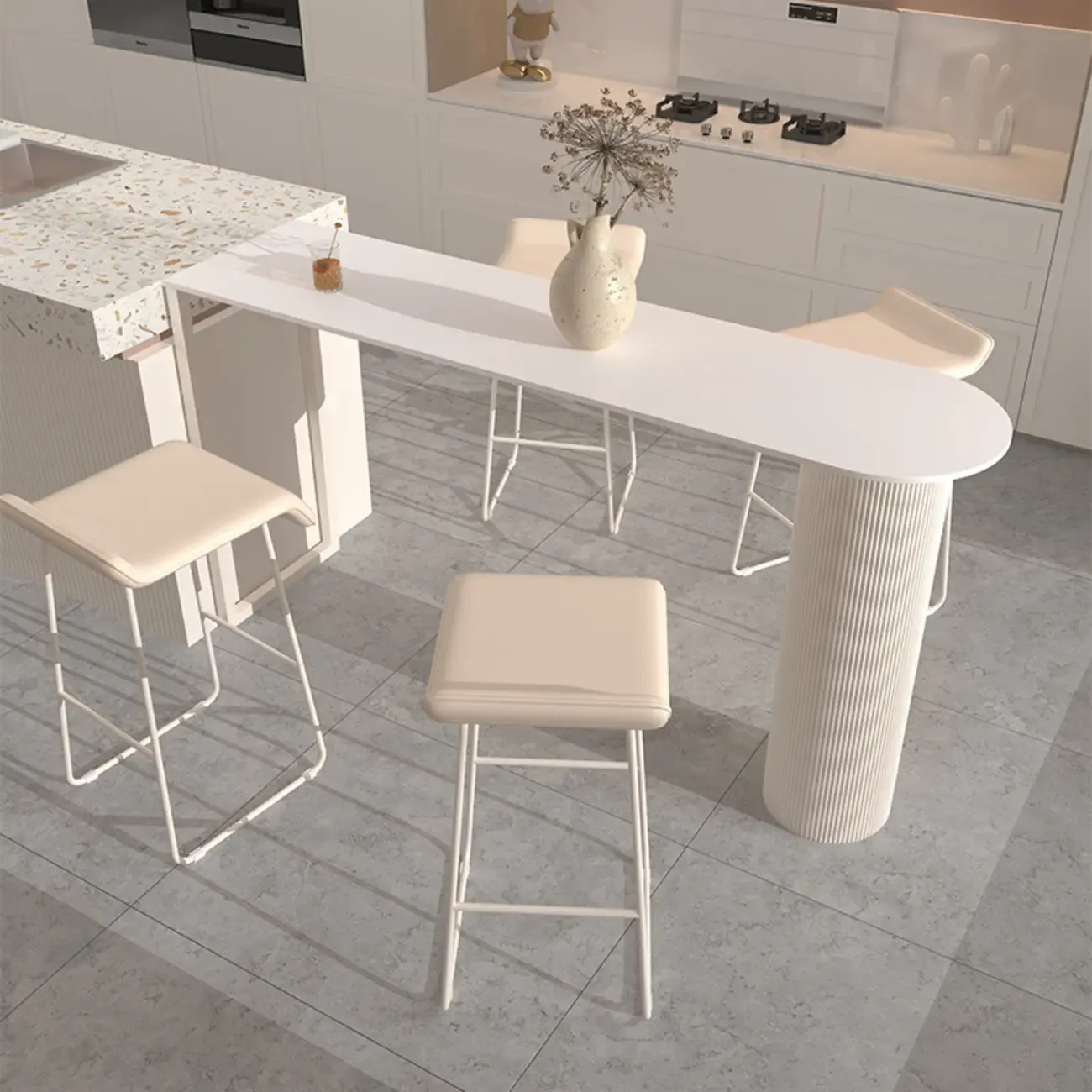 Modern White Slate Asymmetrical Bar Tables
