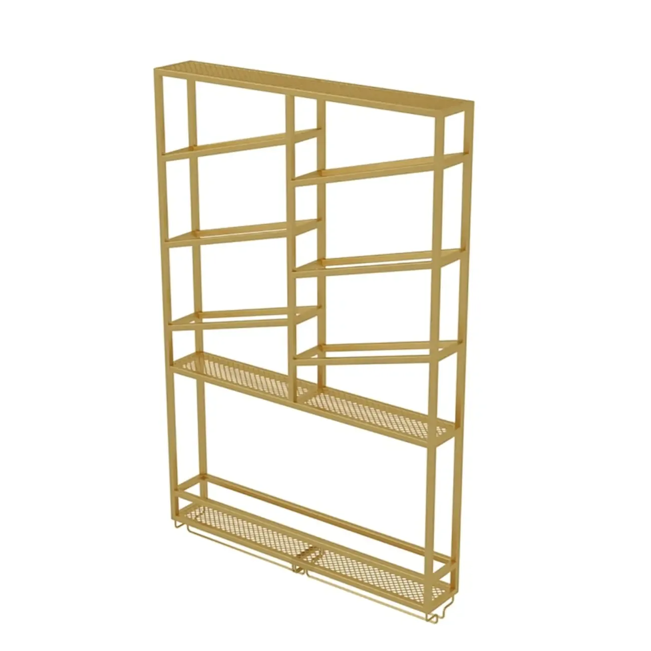 Industrial Wall Mounted Gold Metal Wine Rack with Bottle Rack