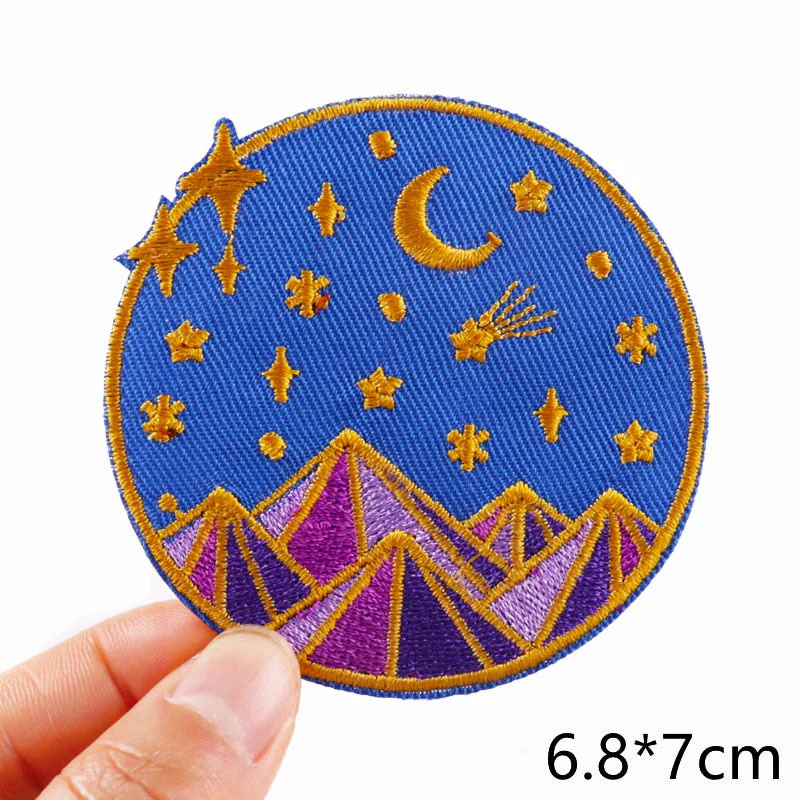 HULIANFU Van Gogh Embroidered Patches on Clothes DIY Cartoon Wave Applique Clothing Thermoadhesive Patches for Clothing DIY - Deanwangkt
