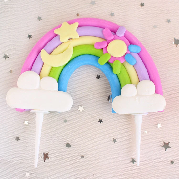 HULIANFU Rainbow Cake Topper Star Cloud Cupcake Decor Sofa Clay Cake Decor Baby Shower One 1st Happy Birthday Party Decor Kids Girl Boy - Deanwangkt