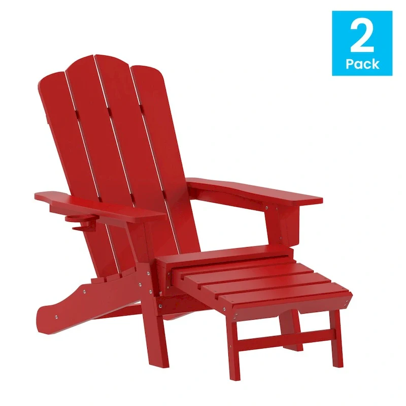 Commercial All-Weather Adirondack Chair with Pullout Ottoman & Cupholder