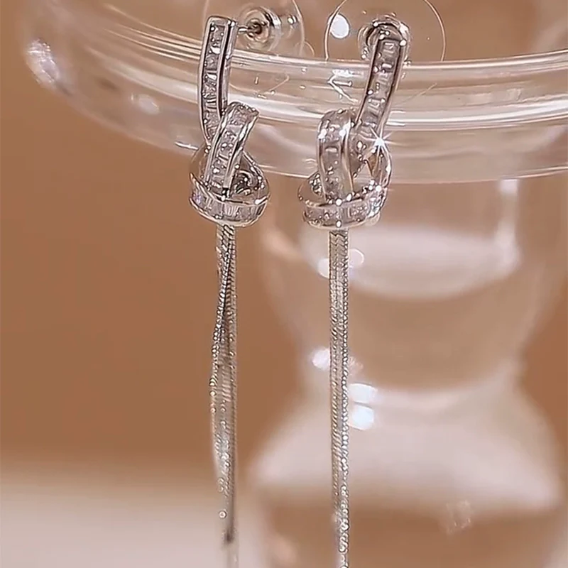 Light luxury high-end zircon winding long fringed earrings women's new trendy niche design temperament cold wind earrings - Deanwangkt