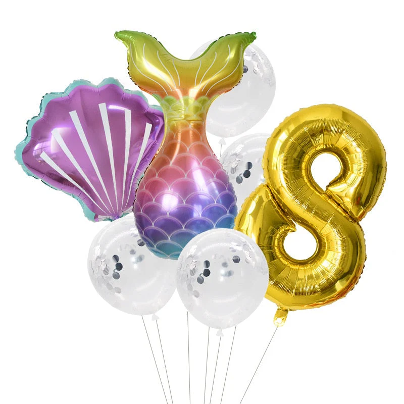 HULIANFU Little Mermaid Party Balloons 32inch Number Foil Balloon Kids Birthday Party Decoration Supplies Baby Shower Decor Helium Globos - Deanwangkt