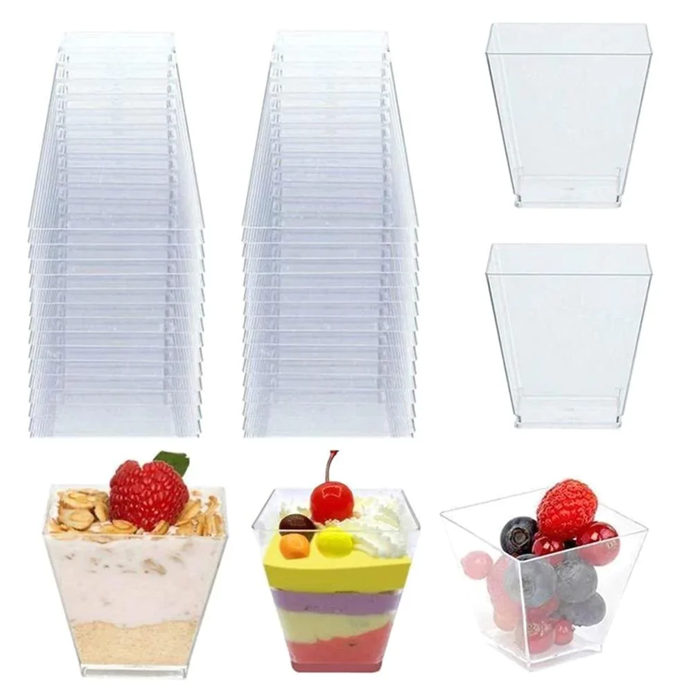 HULIANFU panacota plastic cup 50Pcs desert cup Clear Portion Transparent Trapezoidal Food container 60ml glasses for desserts Yogurt cups - Deanwangkt