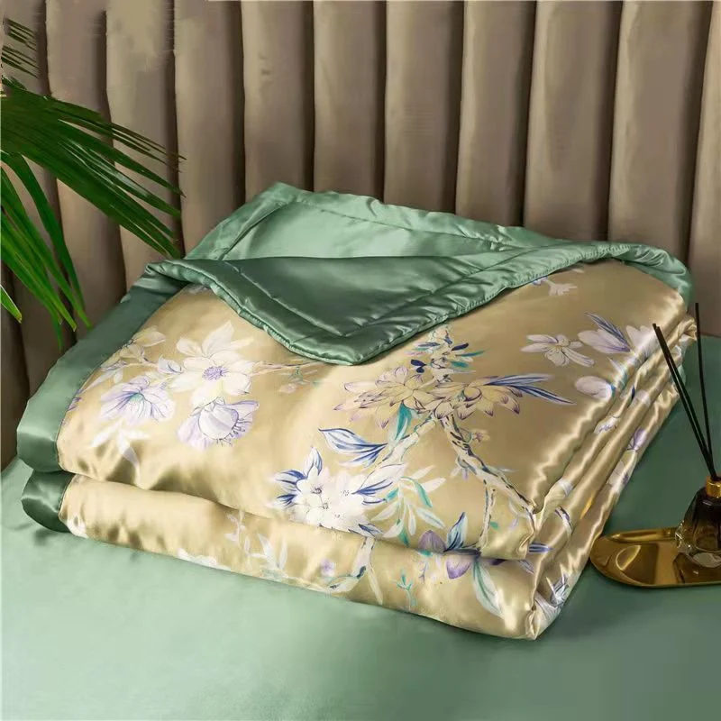 HULIANFU Summer Blanket Ice Silk Quilt Cool Feeling Nap Knee Air Conditioning Quilt Adult Children Washable Bedding - Deanwangkt