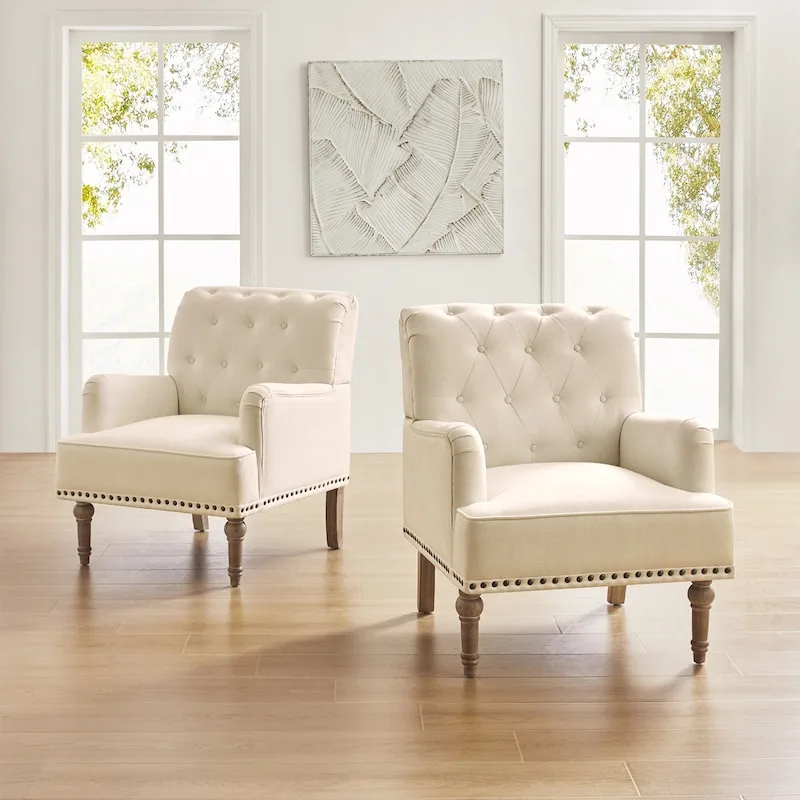 Geltrude Traditional Upholstered Accent Chair with Button Tufted Back Set of 2 by HULALA HOME